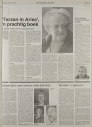 'Tarzan in Arles', 'n prachtig boek Jan Wolkers ontpopt zich als begenadigd essayist in Het vrĳe volk : democratisch-socialistisch dagblad
