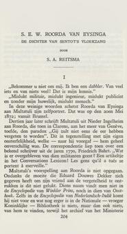 S. E. W. ROORDA VAN EYSINGA  DE DICHTER VAN SENTOT'S VLOEKZANG  DOOR  S. A. REITSMA in Haagsch maandblad / onder leiding van C. Easton en S.F. van Oss