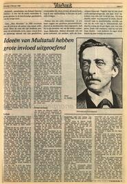 Ideeën van Multatuli hebben grote invloed uitgeoefend door K. Nolles in Nederlands dagblad : gereformeerd gezinsblad / hoofdred. P. Jongeling ... [et al.]