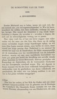DE ROMANTIEK VAN DE THEE  DOOR  A. SPOORENBERG in Haagsch maandblad / onder leiding van C. Easton en S.F. van Oss