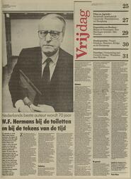 Nederlands beste auteur wordt 70 jaar W. F. Hermans bij de toiletten en bij de tekens van de tijd in Nieuwsblad van het Noorden