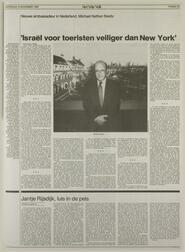 Nieuwe ambassadeur in Nederland, Michael Nathan Bawly: 'Israël voor toeristen veiliger dan New York' in Het vrĳe volk : democratisch-socialistisch dagblad