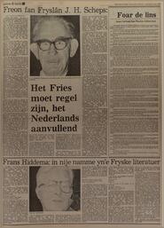 Freon fan Fryslân J. H. Scheps: Het Fries moet regel zijn, het Nederlands aanvullend in Leeuwarder courant : hoofdblad van Friesland