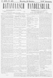 Nederlandsch Indië. Batavia, 20 Oktober 1873. TELEGRAM VAN REUTER. in Bataviaasch handelsblad