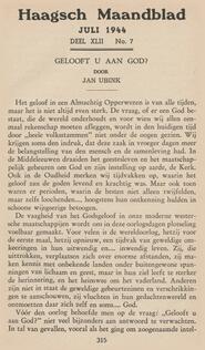 GELOOFT U AAN GOD?  DOOR  JAN UBINK in Haagsch maandblad / onder leiding van C. Easton en S.F. van Oss