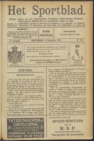 Het sportblad; Officiëel orgaan van den Nederlandschen Cricketbond, Nederlanschen Zwembond, Nederlandschen Athletiek-unie en verschillende bonden en clubs jrg 21, 1913, no 34, 18-09-1913 in 