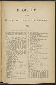 Nieuwsblad voor den boekhandel, 1923 [Index]