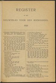 Nieuwsblad voor den boekhandel, 1920 [Index]