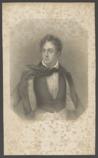 Portret van George Noel Gordon lord Byron, staalgravure door Edward Finden naar een schilderij van George Sanders