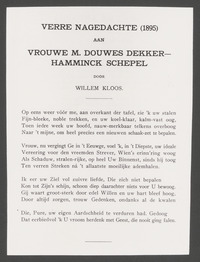 Verre nagedachte (1895) aan vrouwe M. Douwes Dekker-Hamminck Schepel, door Willem Kloos, reproductie