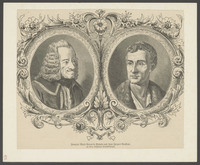Portret van Voltaire en Rousseau, houtgravure