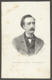 Portret van Multatuli, naar foto Mitkiewicz, lithografie door P.B. Lommers