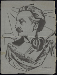 Portret van Multatuli, linoleumsnede door C.J. Basart