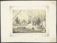 Batavia: Gezigt op de noordzijde van het kerkhof te Batavia, toonlithografie door G.J. Bos naar Ch. Th. Deeleman