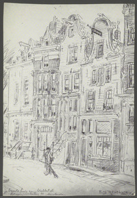 Amsterdam: Korsjespoortsteeg 16-24, gezien van Langestraat naar Herengracht, potloodtekening van Eugène Rensburg