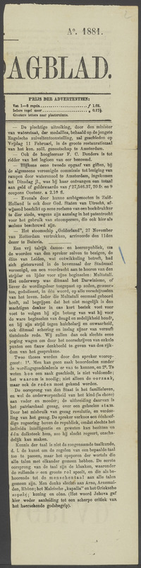 Verslag in het Leidsch Dagblad van Multatuli's voordracht te Leiden 