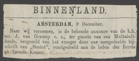 Mededeling over het Multatulifonds in het Algemeen Dagblad van Nederland